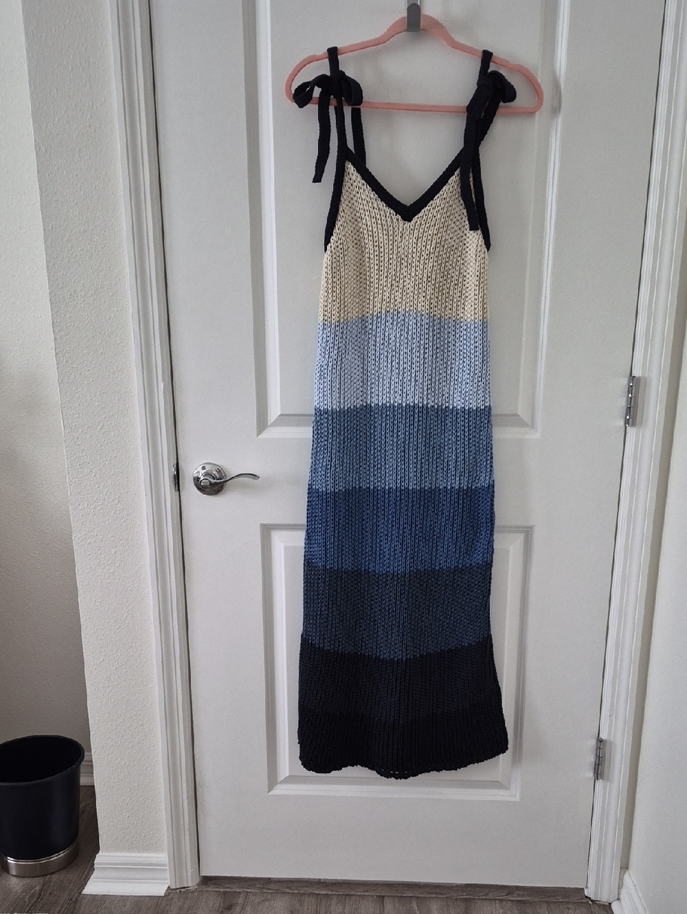 Zara Striped Knit Maxi Dress in Cream & Blue Tones